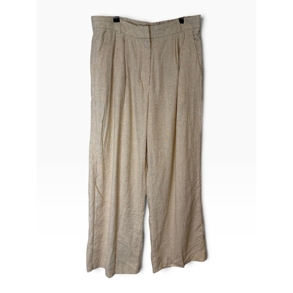 Abercrombie & Fitch Curve Love Sloane Linen Tailored Wide Leg Pant 14R Beige - Picture 2 of 8
